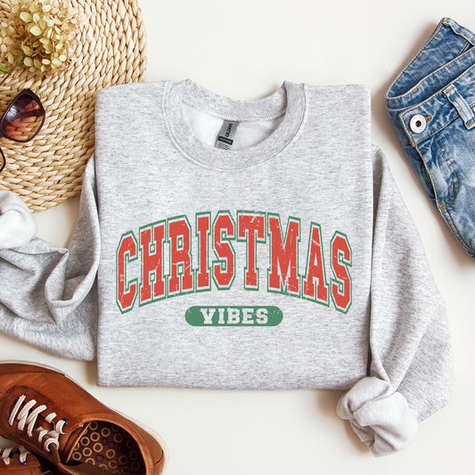 Christmas Vibes, Retro, Varsity, Santa, Snow, Xmas Sweatshirt