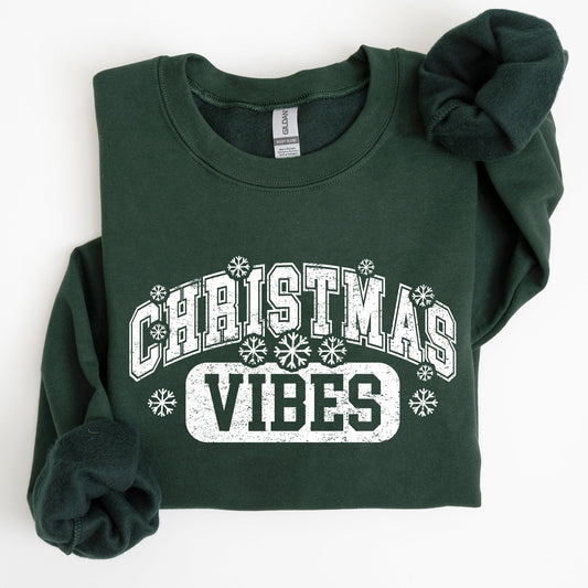 Christmas Vibes, Snowflakes, Retro, Varsity, Santa, Snow, Xmas Sweatshirt