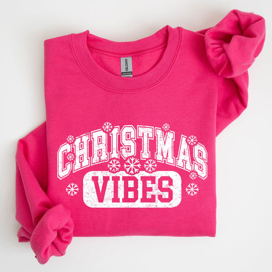 Christmas Vibes, Snowflakes, Retro, Varsity, Santa, Snow, Xmas Sweatshirt