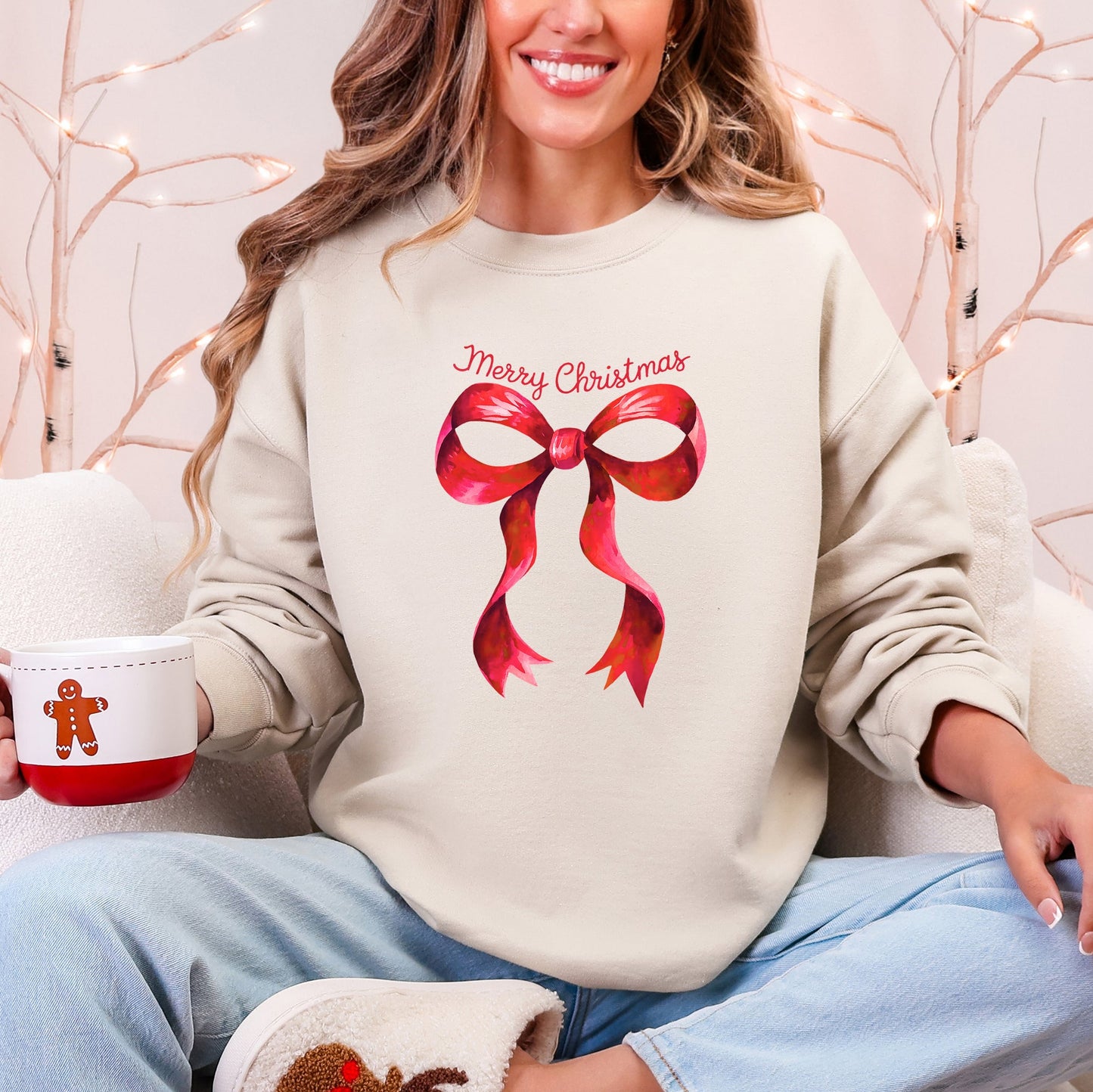Christmas, Coquette Bow, Ribbon, Cute, Girly Sweatshirt
