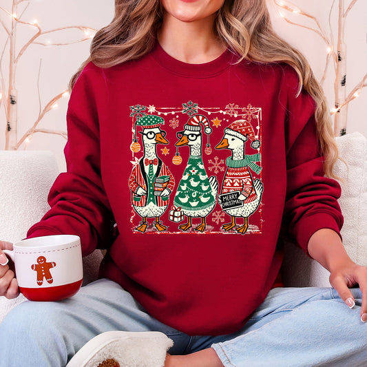 Christmas Geese, Funny, Adorable, Cute, Retro Sweatshirt