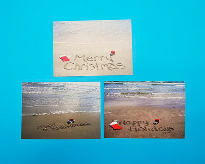 Christmas Holiday Cards - Coastal Beach Scene Single or Pack of 5