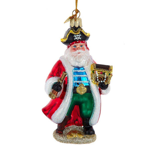 Christmas Ornament - Coastal Pirate Santa Glass Ornament