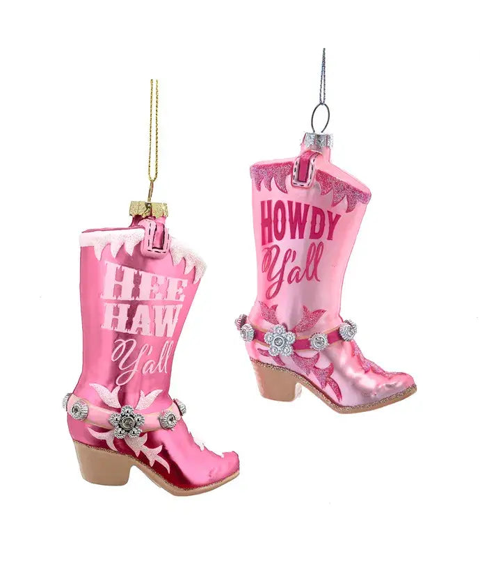 Christmas Ornament – Pink Cowgirl Boots Glass Ornaments 2 Assorted