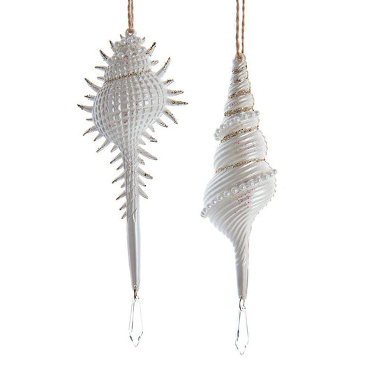 Christmas Shell Ornament - Coastal Pearl Drop Holiday Decor 2 Assorted