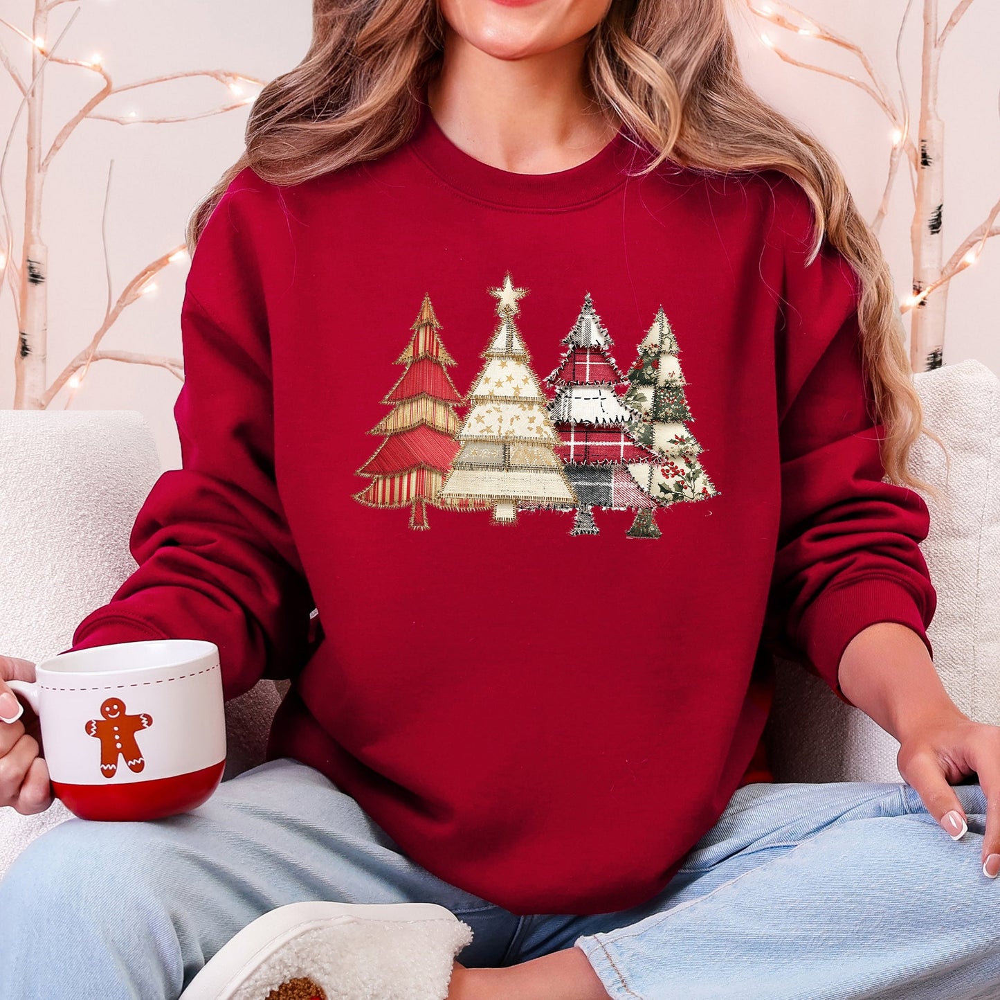 Christmas Trees, Faux Quilt, Santa, Traditional Sweatshirt