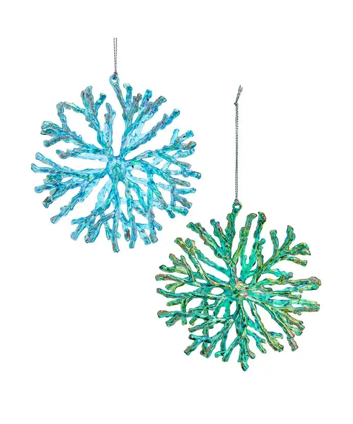 Christmas Ornament Set - Coastal Electroplated Coral Snowflake 2 Assorted