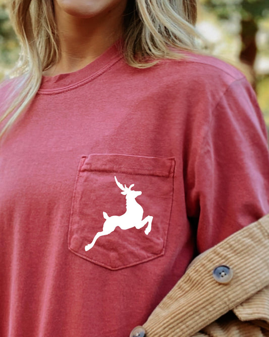 Classic Reindeer, Pocket, Christmas, Snow, Santa, Sleigh, Winter, Xmas Pocket Tee Comfort Colors T-Shirt