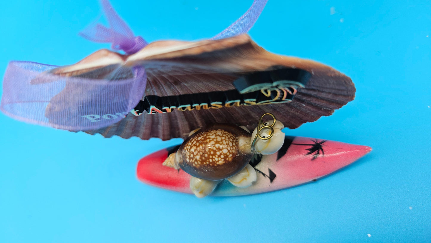 Christmas Ornament & Magnet – Port Aransas Scallop Shell Turtle Surfboard Coastal Holiday Decor 3-4"
