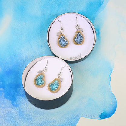 Basin Drop Earrings – Aqua & Ultramarine Resin with Agate