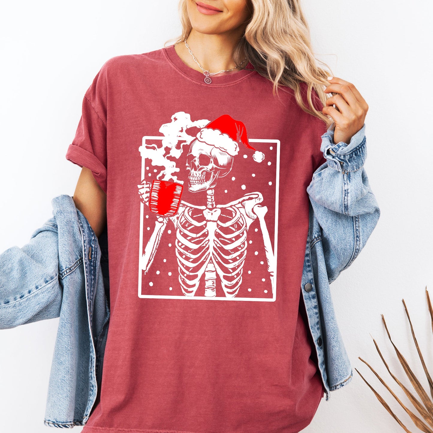 Coffee Lover Santa Skeleton, Christmas, Snow, Winter, Xmas Tshirt Comfort Colors T-Shirt