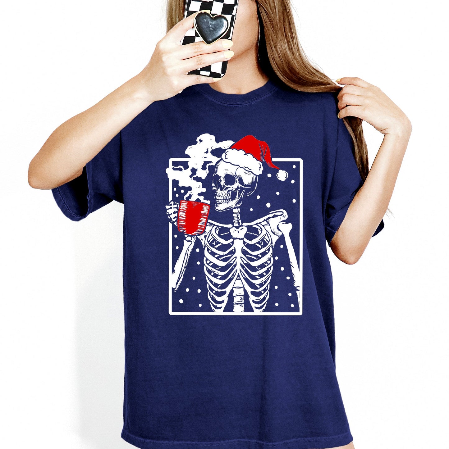 Coffee Lover Santa Skeleton, Christmas, Snow, Winter, Xmas Tshirt Comfort Colors T-Shirt