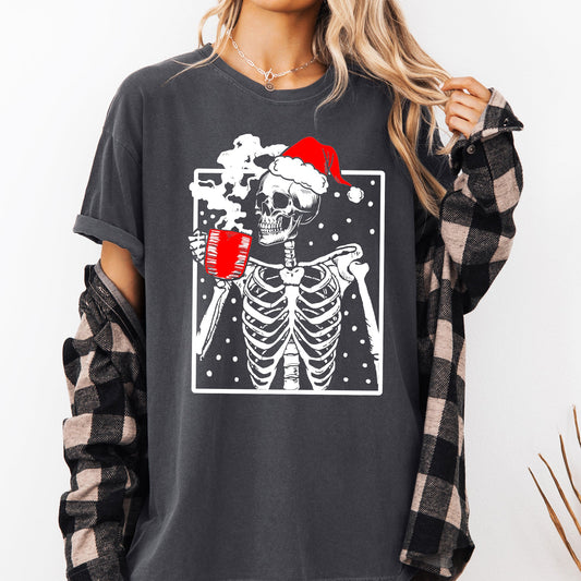 Coffee Lover Santa Skeleton, Christmas, Snow, Winter, Xmas Tshirt Comfort Colors T-Shirt