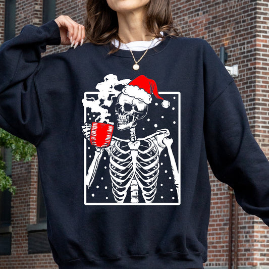 Coffee Lover Santa Skeleton, Christmas, Snow, Winter, Xmas Sweatshirt