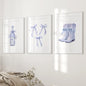 Trendy Blue Bows Girly Wall Art Set of 3 Print