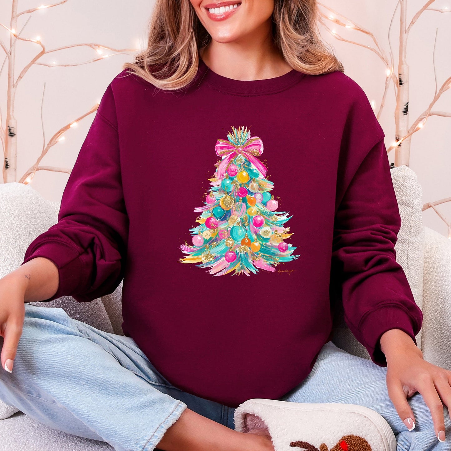 Colorful Christmas Tree, Pastels, Retro Sweatshirt