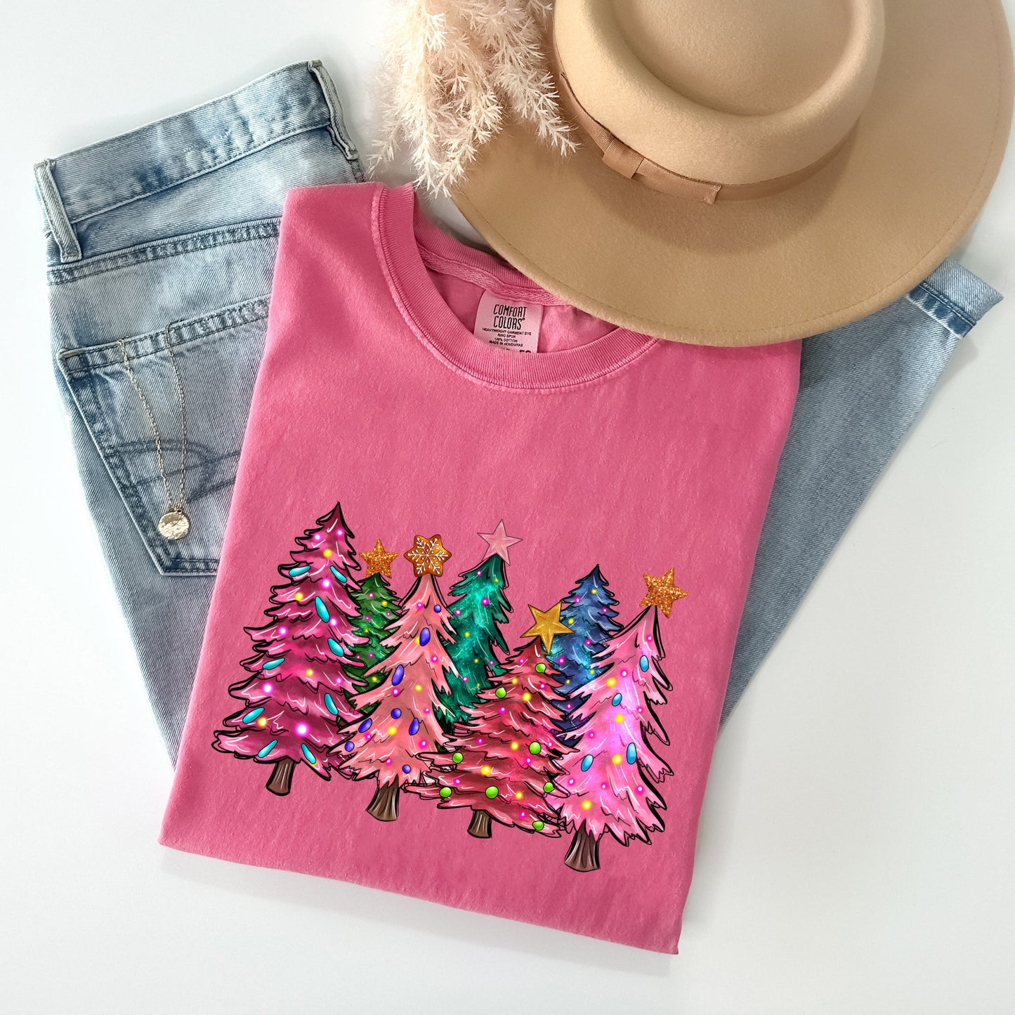 Colorful Christmas Tree, Retro, Santa, Winter, Xmas Tshirt Comfort Colors T-Shirt