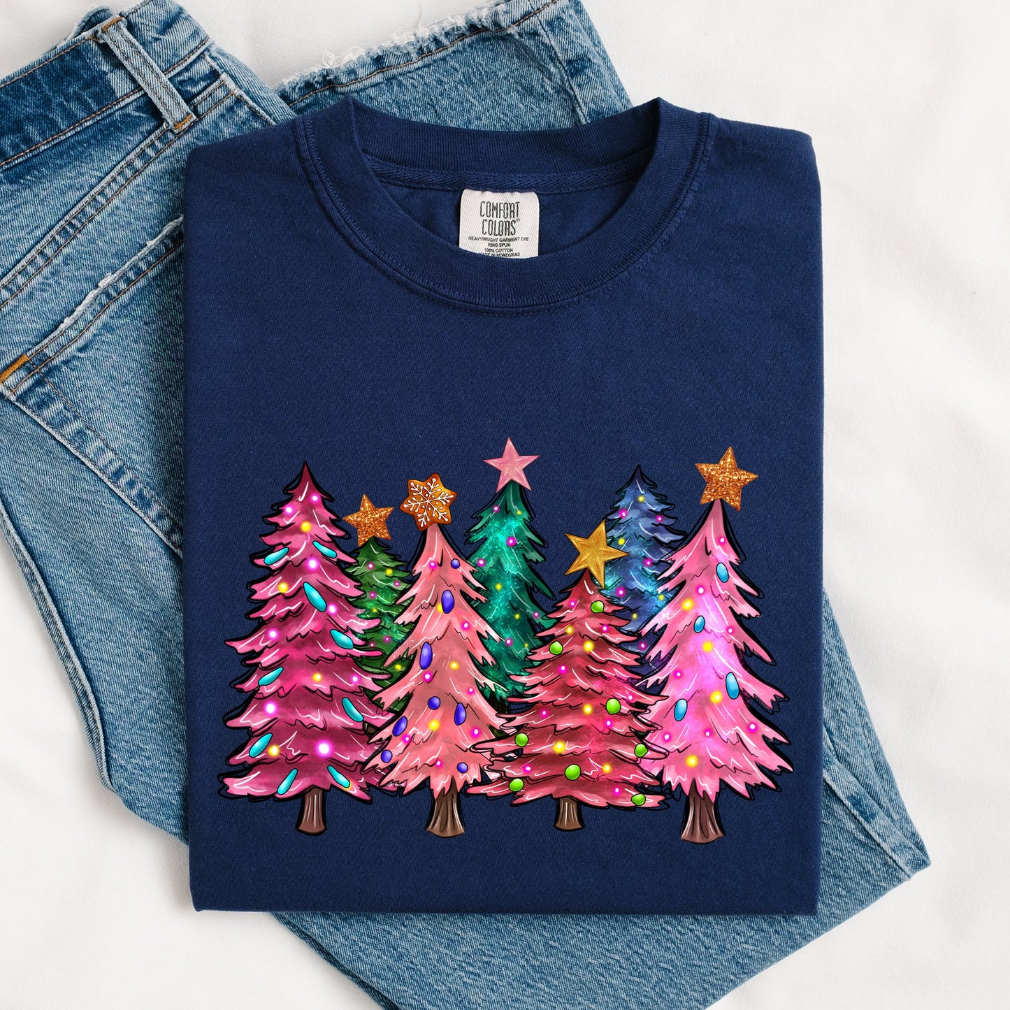 Colorful Christmas Tree, Retro, Santa, Winter, Xmas Tshirt Comfort Colors T-Shirt
