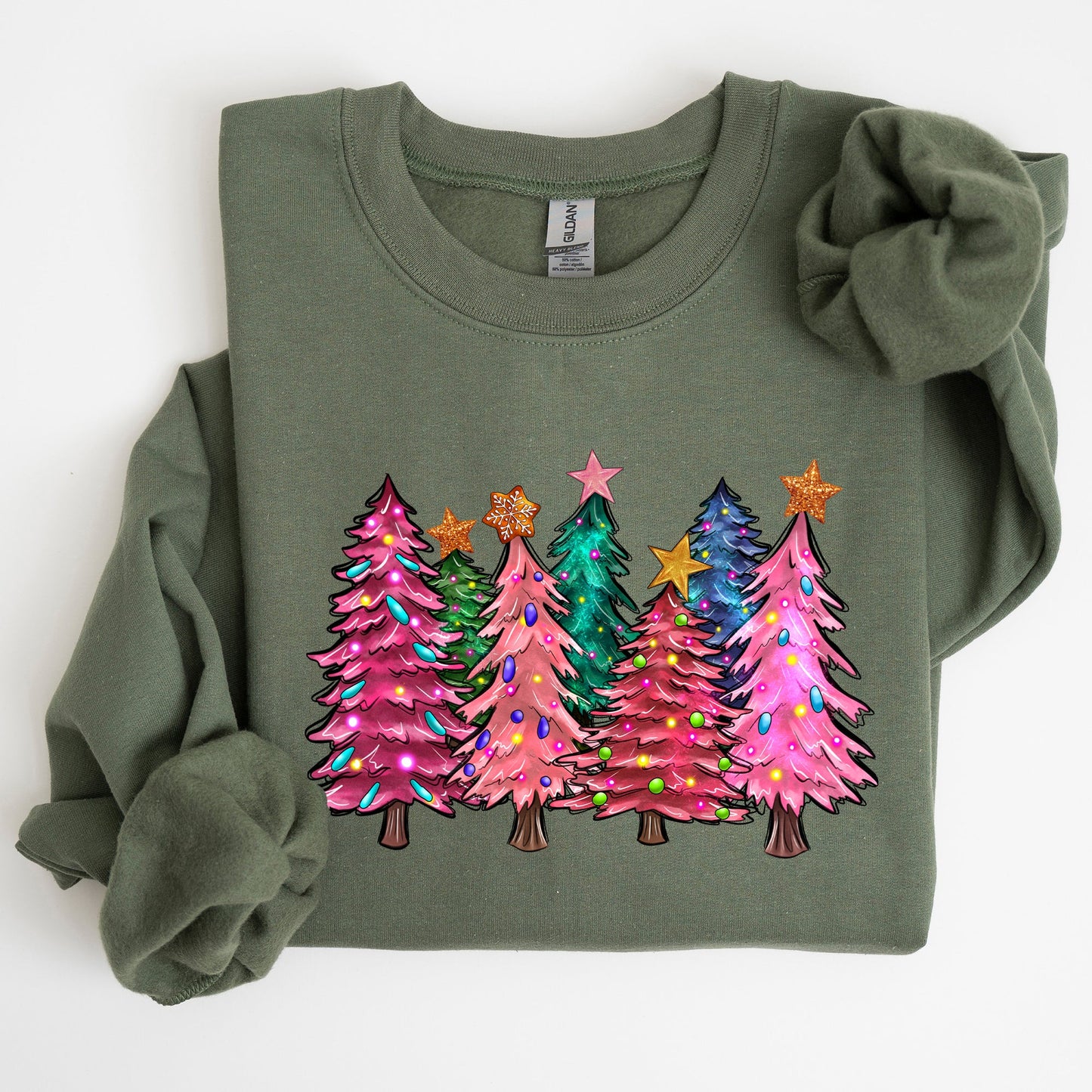 Colorful Christmas Tree, Retro, Santa, Winter, Xmas Sweatshirt