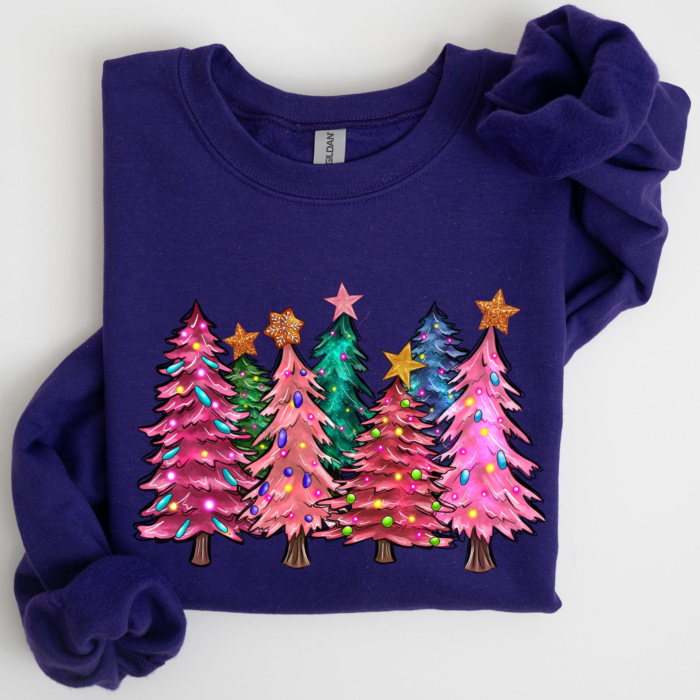 Colorful Christmas Tree, Retro, Santa, Winter, Xmas Sweatshirt