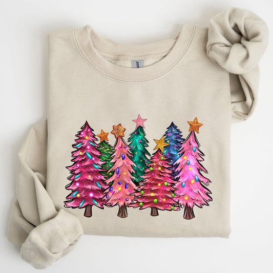 Colorful Christmas Tree, Retro, Santa, Winter, Xmas Sweatshirt