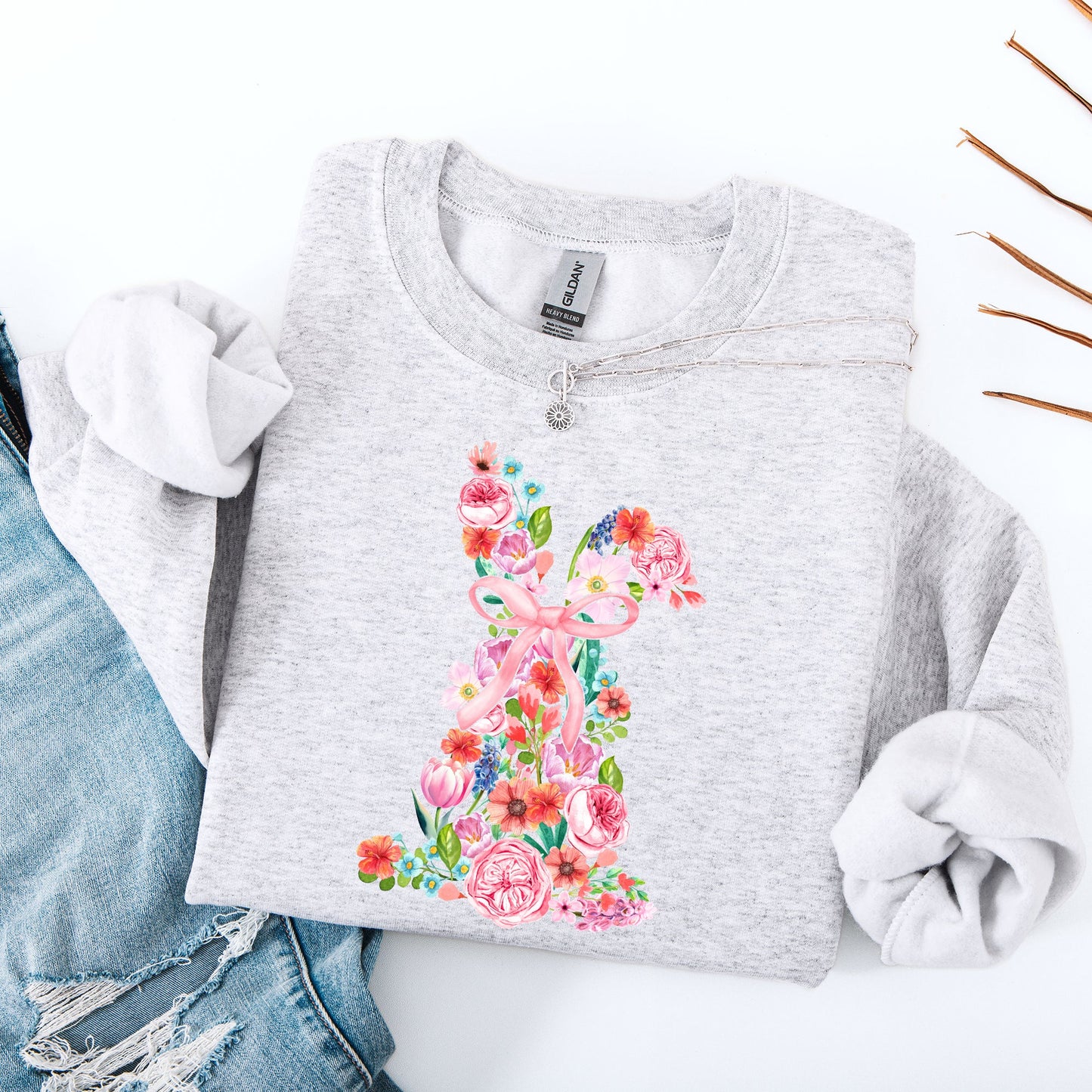 Colorful Floral, Easter, Bunny, Jesus, Rabbit, Holiday Sweatshirt