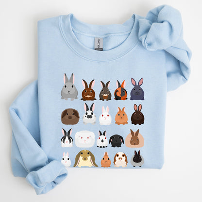 Colorful Rabbit Breeds, Rabbits In A Row, Easter Sweatshirt