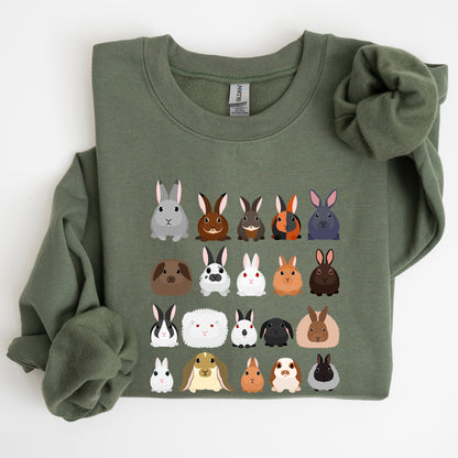 Colorful Rabbit Breeds, Rabbits In A Row, Easter Sweatshirt