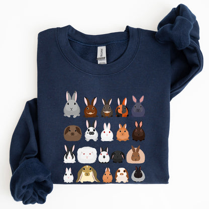 Colorful Rabbit Breeds, Rabbits In A Row, Easter Sweatshirt