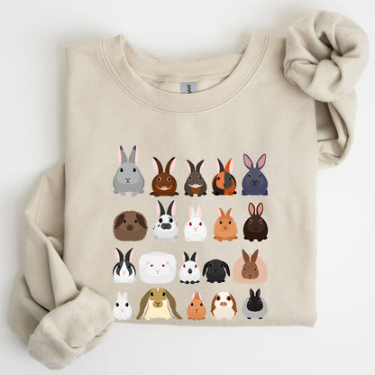 Colorful Rabbit Breeds, Rabbits In A Row, Easter Sweatshirt