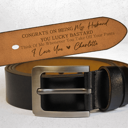 Custom Engraved Belt for Him - You Lucky - Personalized Gift for Husband, Boyfriend, Fiancé | Valentine, Anniversary, Father's Day |  Leather
