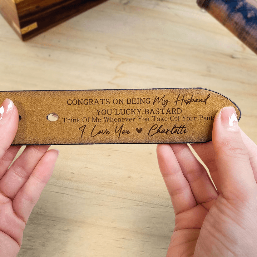 Custom Engraved Belt for Him - You Lucky - Personalized Gift for Husband, Boyfriend, Fiancé | Valentine, Anniversary, Father's Day |  Leather