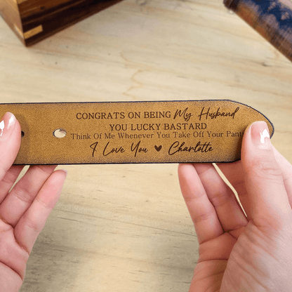 Custom Engraved Belt for Him - You Lucky - Personalized Gift for Husband, Boyfriend, Fiancé | Valentine, Anniversary, Father's Day |  Leather