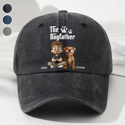 Cool Dog Father - Personalized Custom Vintage Washed Denim Cap - Gift for Him, Husband, Daddy, Father's Day
