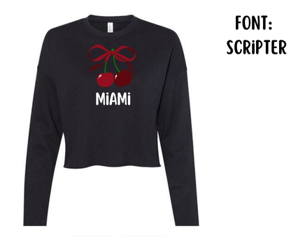 Customizable: Coquette Cherry Cropped Fleece Crew