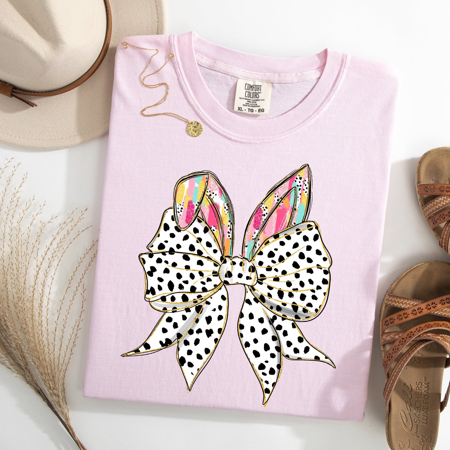 Coquette, Dalmatian Print, Rabbit Ears, Ribbon Bows, Easter, Bunny, Jesus, Rabbit, Holiday Tshirt Comfort Colors T-Shirt