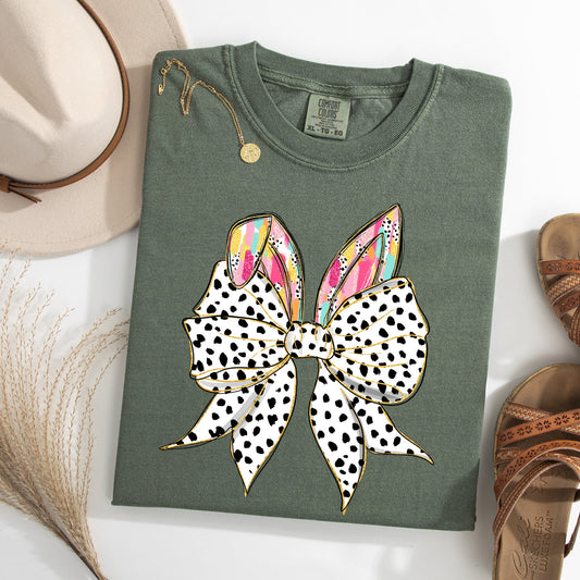 Coquette, Dalmatian Print, Rabbit Ears, Ribbon Bows, Easter, Bunny, Jesus, Rabbit, Holiday Tshirt Comfort Colors T-Shirt