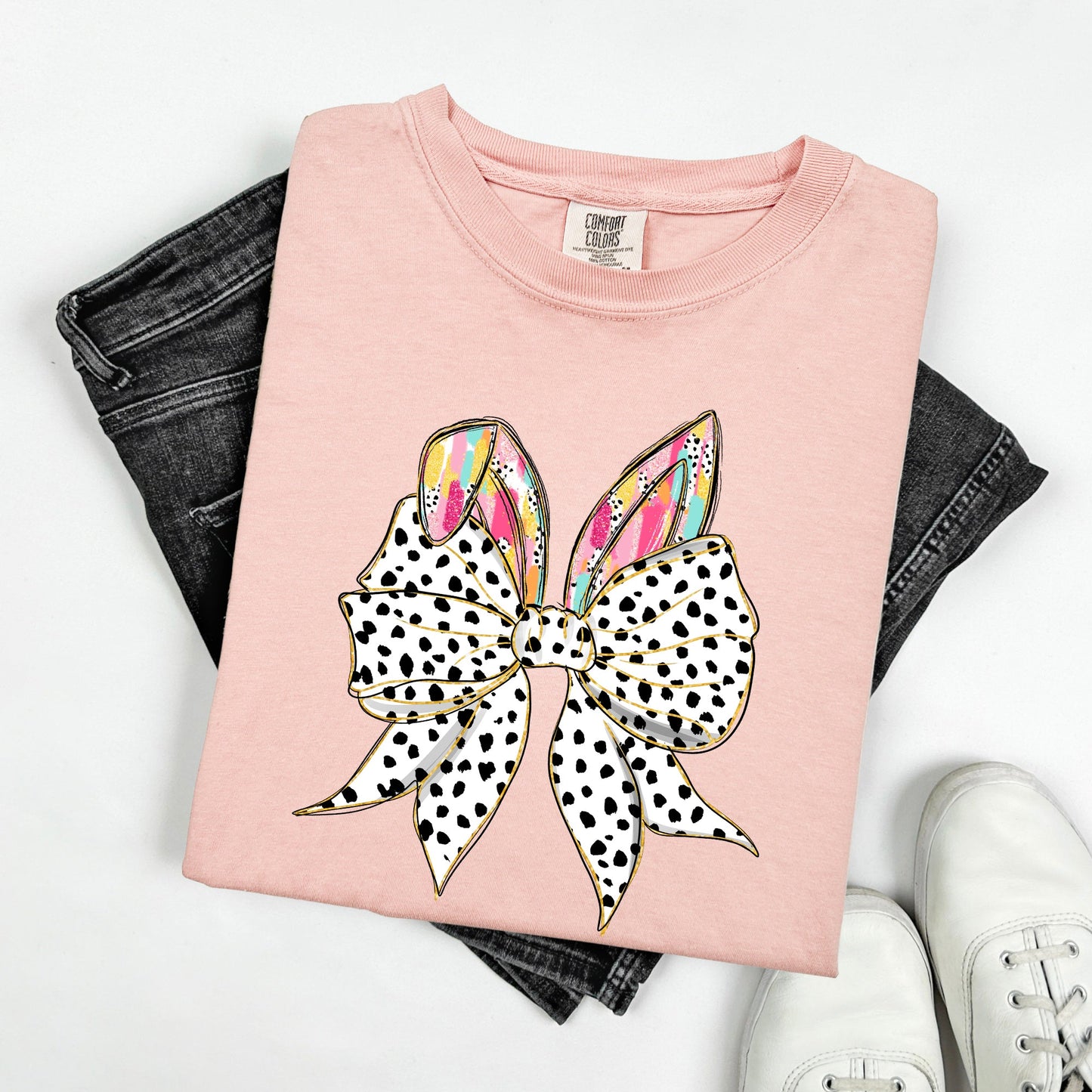 Coquette, Dalmatian Print, Rabbit Ears, Ribbon Bows, Easter, Bunny, Jesus, Rabbit, Holiday Tshirt Comfort Colors T-Shirt
