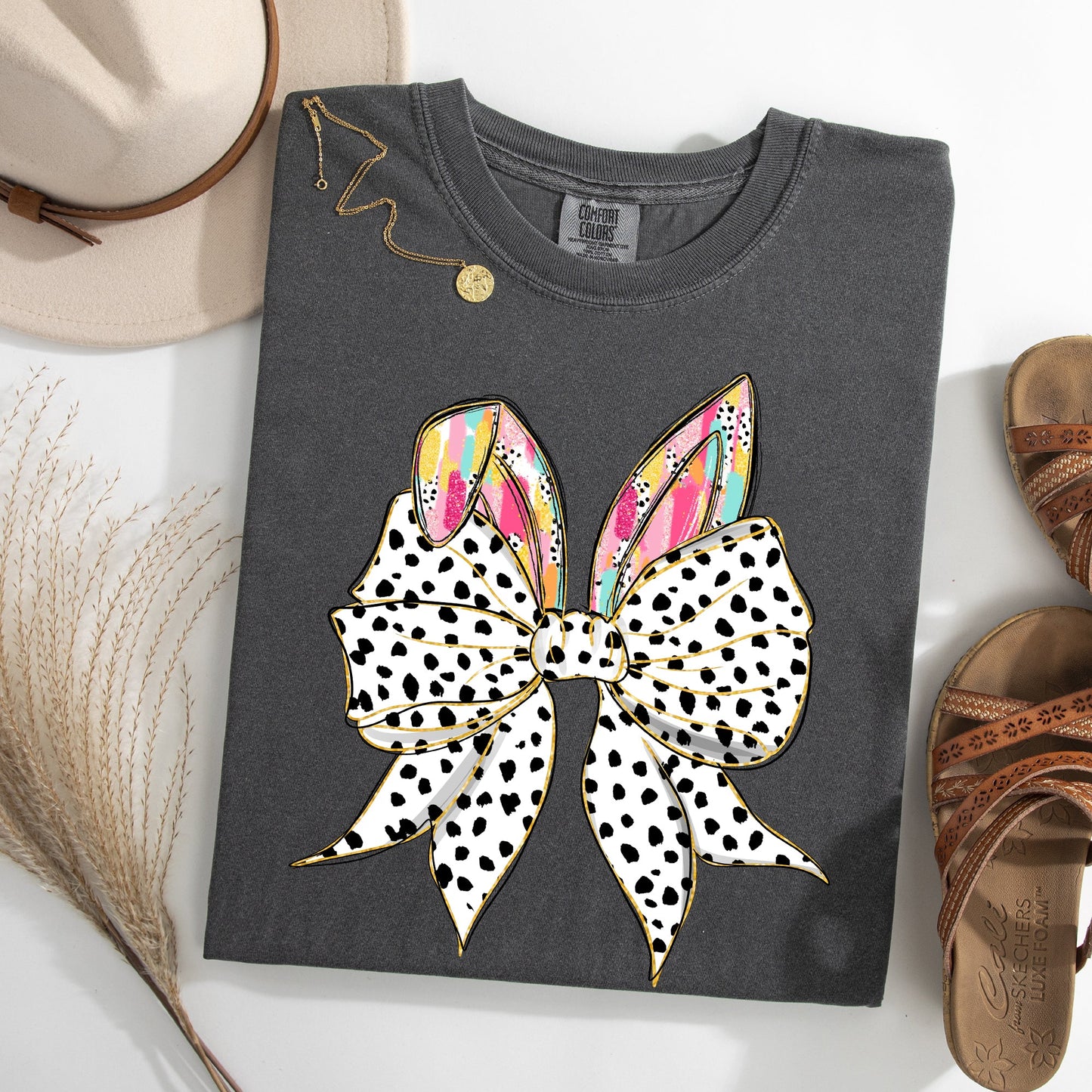 Coquette, Dalmatian Print, Rabbit Ears, Ribbon Bows, Easter, Bunny, Jesus, Rabbit, Holiday Tshirt Comfort Colors T-Shirt