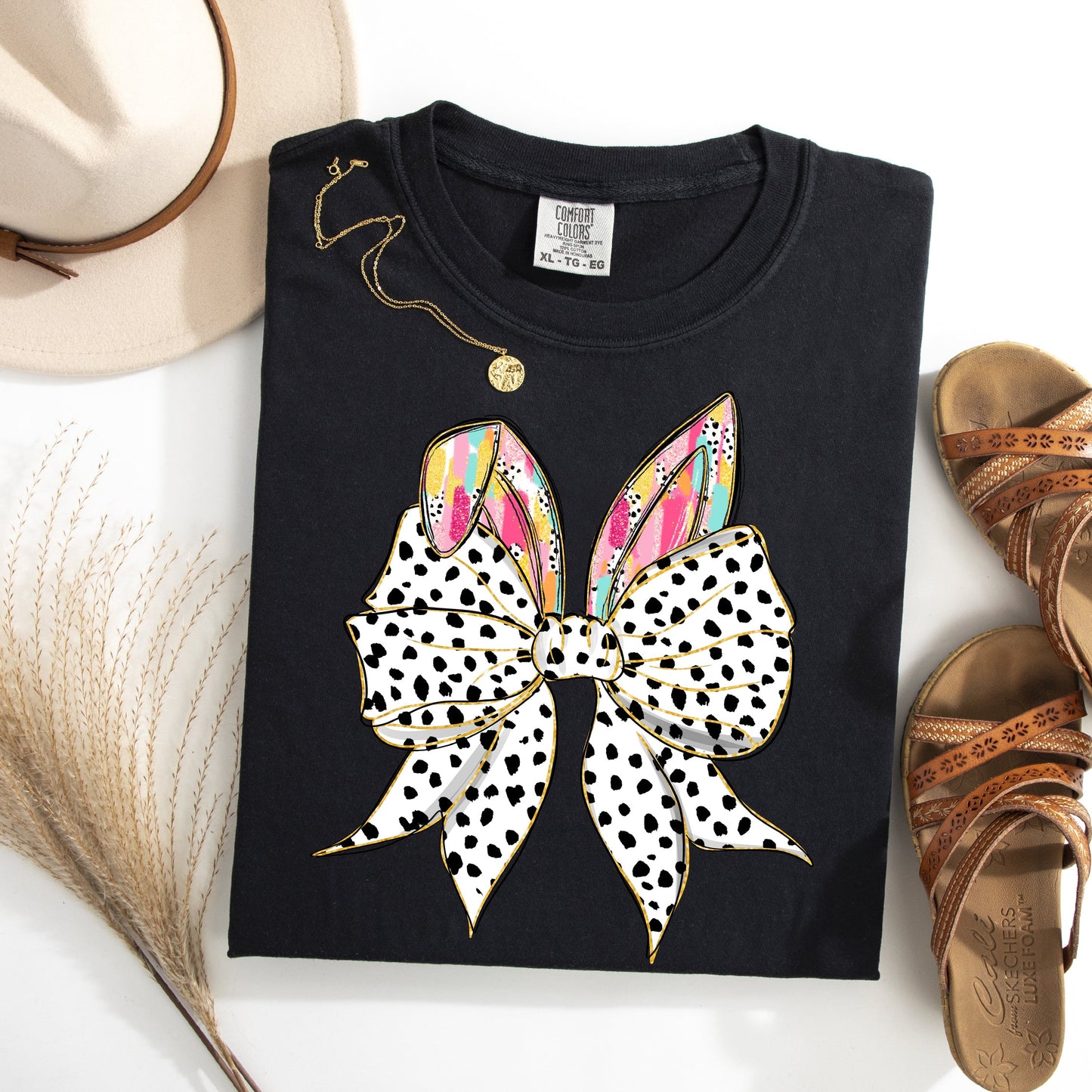 Coquette, Dalmatian Print, Rabbit Ears, Ribbon Bows, Easter, Bunny, Jesus, Rabbit, Holiday Tshirt Comfort Colors T-Shirt