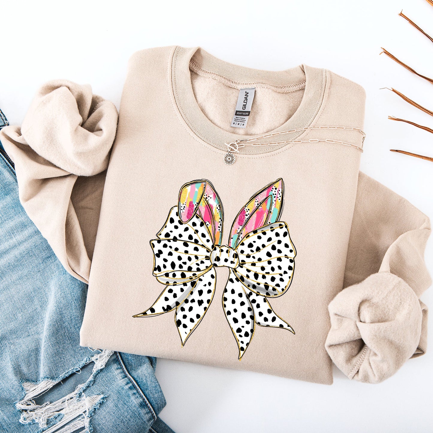 Coquette, Dalmatian Print, Rabbit Ears, Ribbon Bows, Easter, Bunny, Jesus, Rabbit, Holiday Sweatshirt