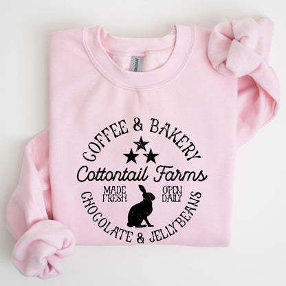 Cottontail Farms, Coffee and Bakery, Retro Sign, Easter Sweatshirt