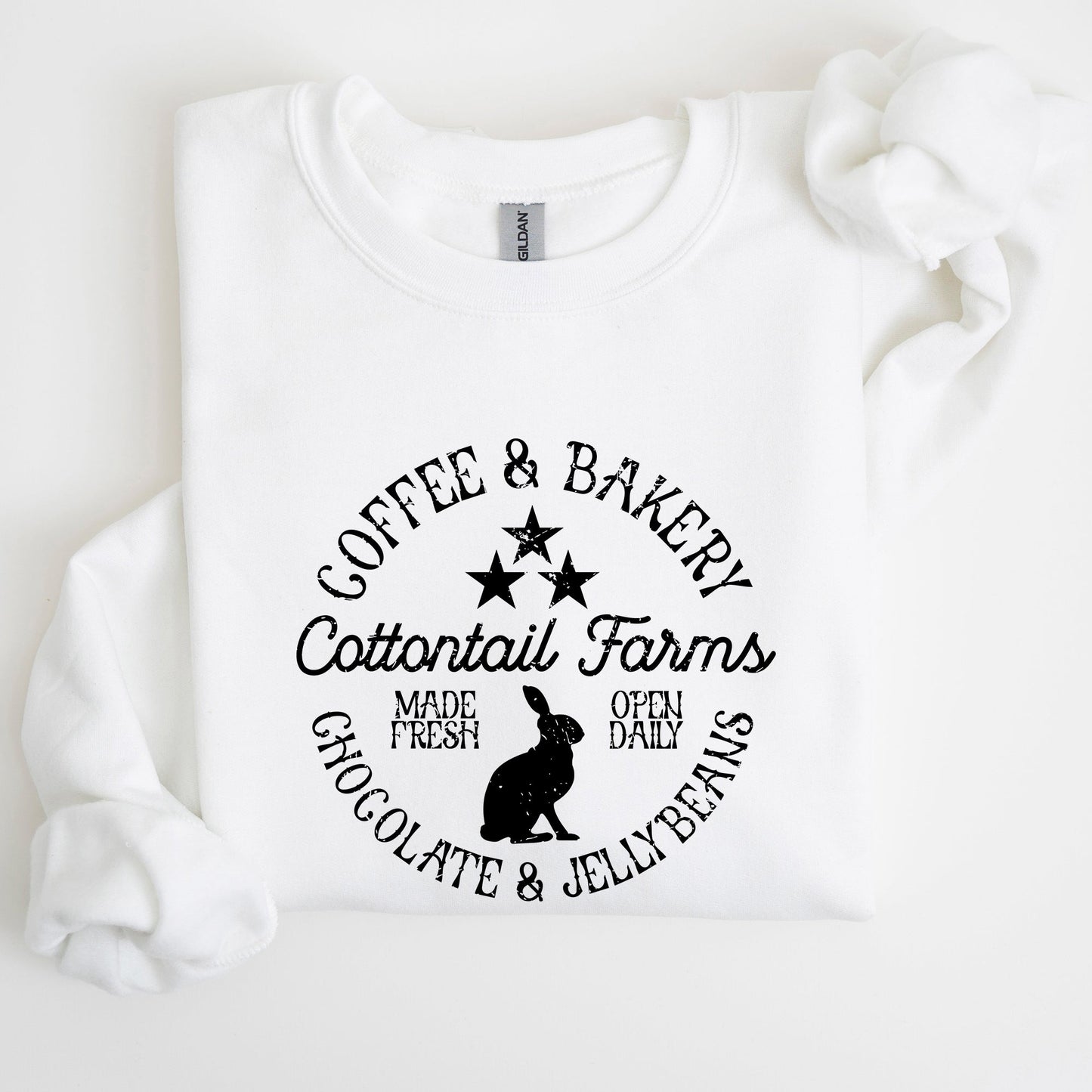 Cottontail Farms, Coffee and Bakery, Retro Sign, Easter Sweatshirt