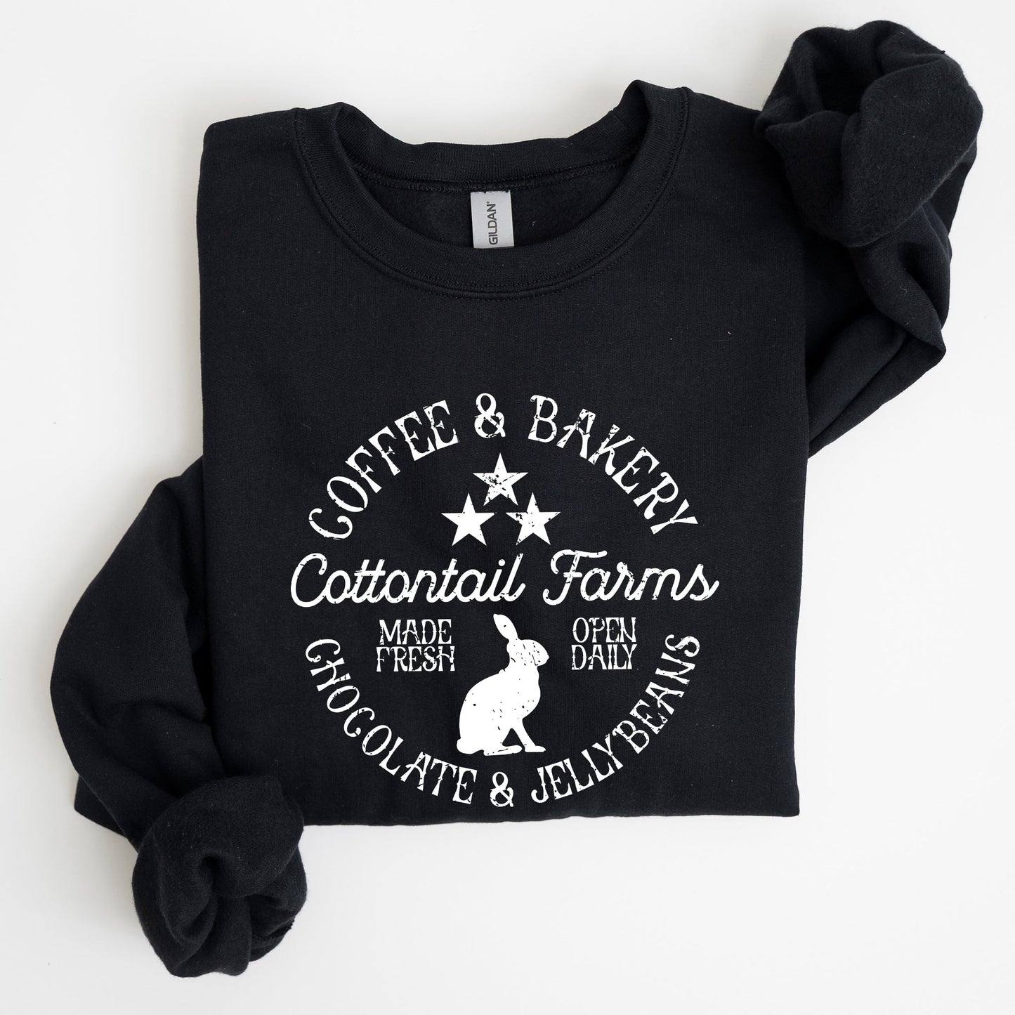 Cottontail Farms, Coffee and Bakery, Retro Sign, Easter Sweatshirt