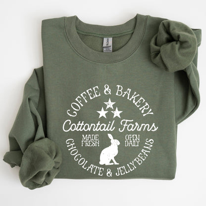 Cottontail Farms, Coffee and Bakery, Retro Sign, Easter Sweatshirt