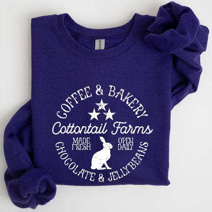 Cottontail Farms, Coffee and Bakery, Retro Sign, Easter Sweatshirt