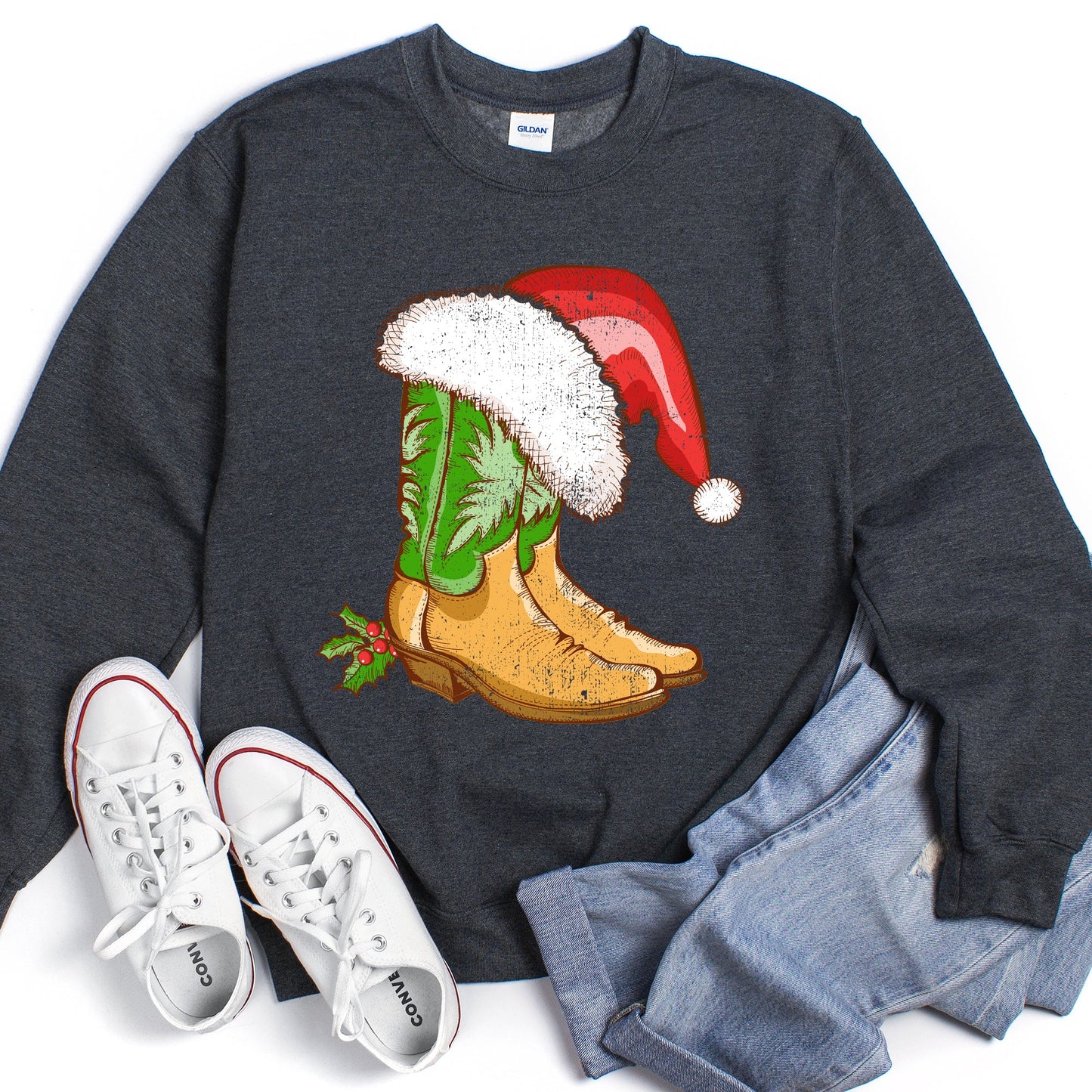 Country Christmas Cowboy Boots Sweatshirt