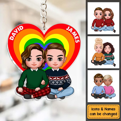 Couple Heart Pride Month - Personalized Acrylic Keychain - Gift For Pride Month, Valentine, Anniversary, Husband Wife, Girlfriend, Boyfriend, Her/Him
