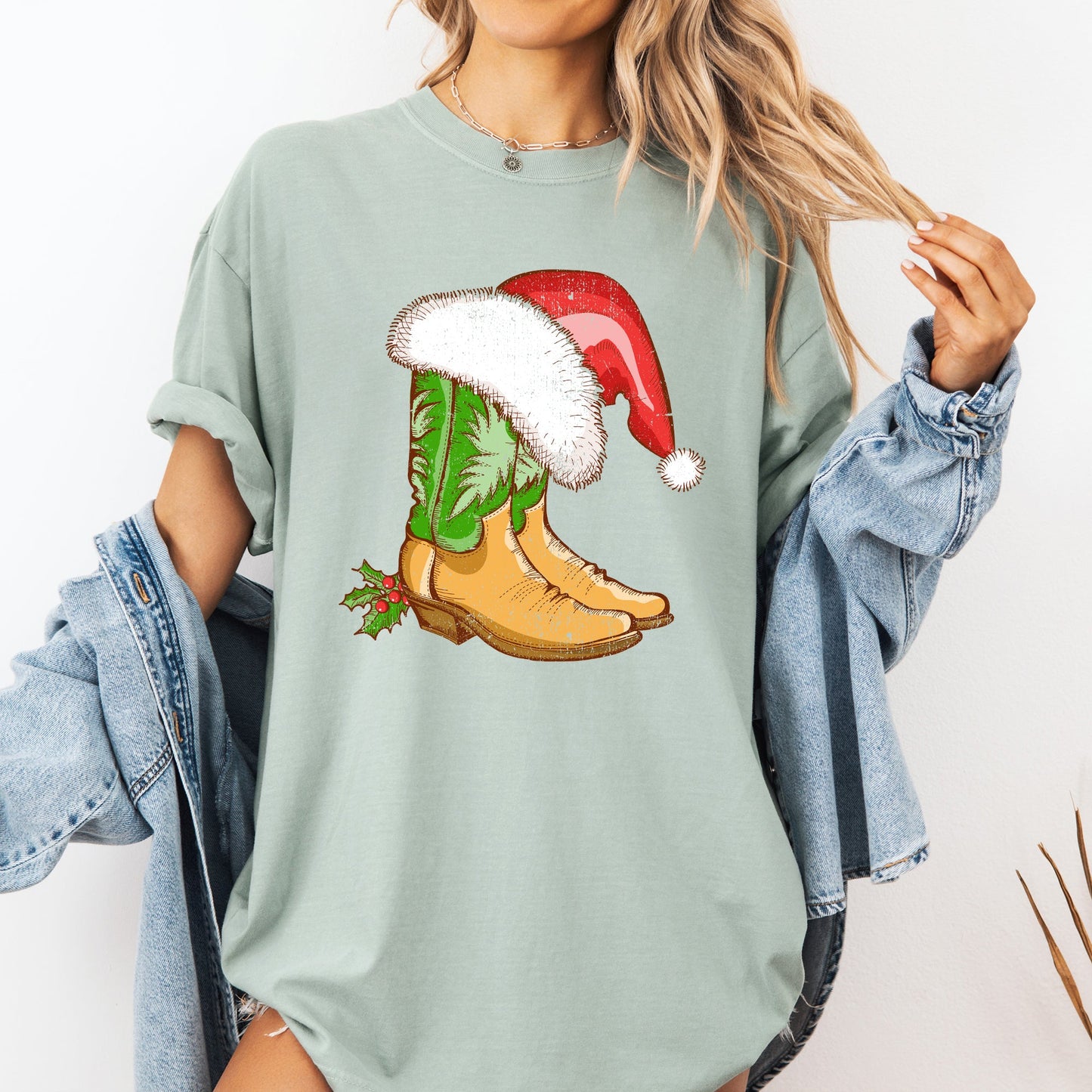 Cowboy Boots, Christmas, Santa, Country, Western, Xmas Tshirt Comfort Colors T-Shirt
