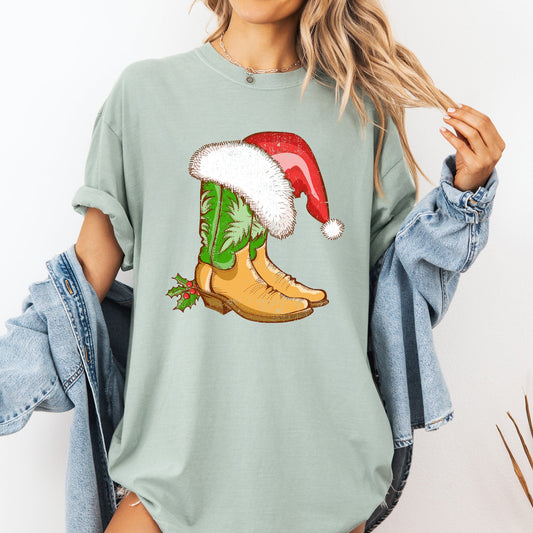 Cowboy Boots, Christmas, Santa, Country, Western, Xmas Tshirt Comfort Colors T-Shirt